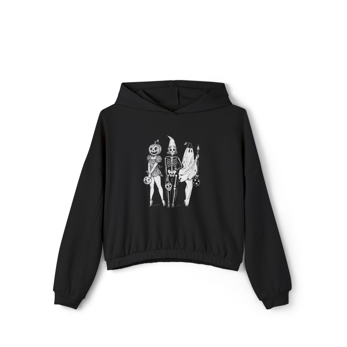 Halloween Graphic Cinched Hoodie for Women, Cozy Sweater, Casual Wear, Spooky Season Fashion, Halloween Costume Alternative