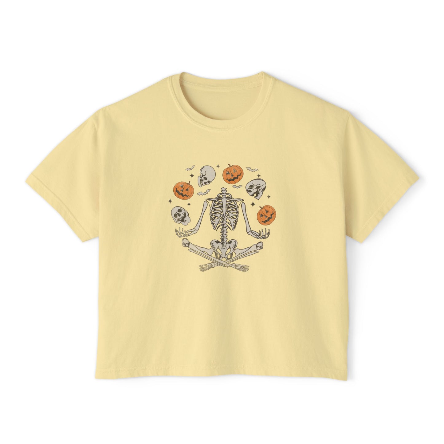 Spooky Skeleton Women's Boxy Tee, Halloween Shirt, Casual Fall Tee, Graphic Top, Trendy Outfit