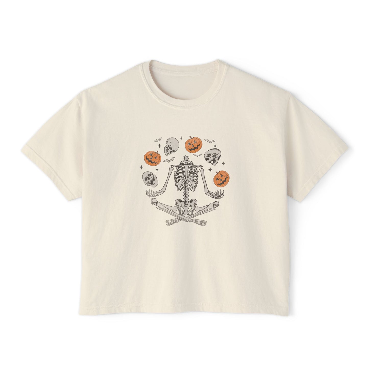 Spooky Skeleton Women's Boxy Tee, Halloween Shirt, Casual Fall Tee, Graphic Top, Trendy Outfit