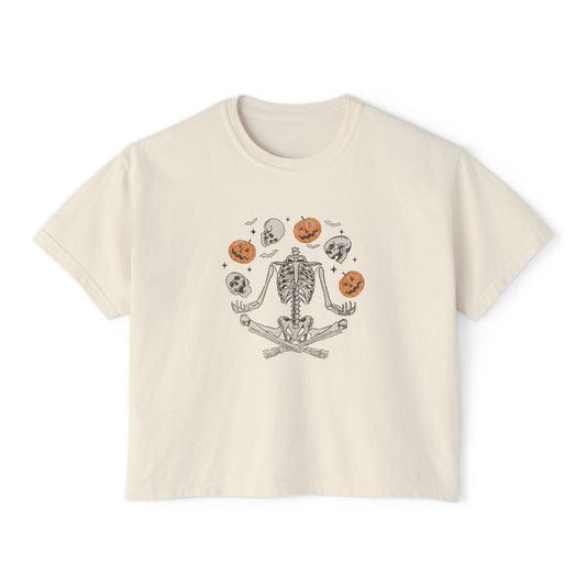 Spooky Skeleton Women's Boxy Tee, Halloween Shirt, Casual Fall Tee, Graphic Top, Trendy Outfit