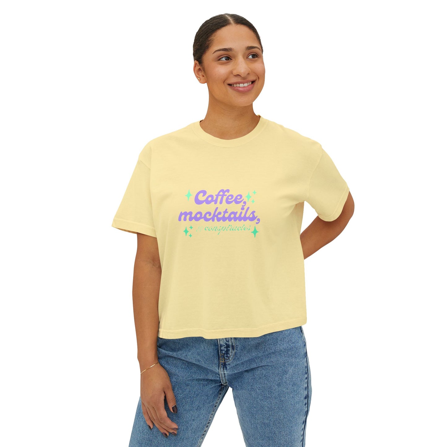 Coffee Mocktails Women's Boxy Tee, Casual T-Shirt, Summer Outfit, Gift for Coffee Lovers, Trendy Top