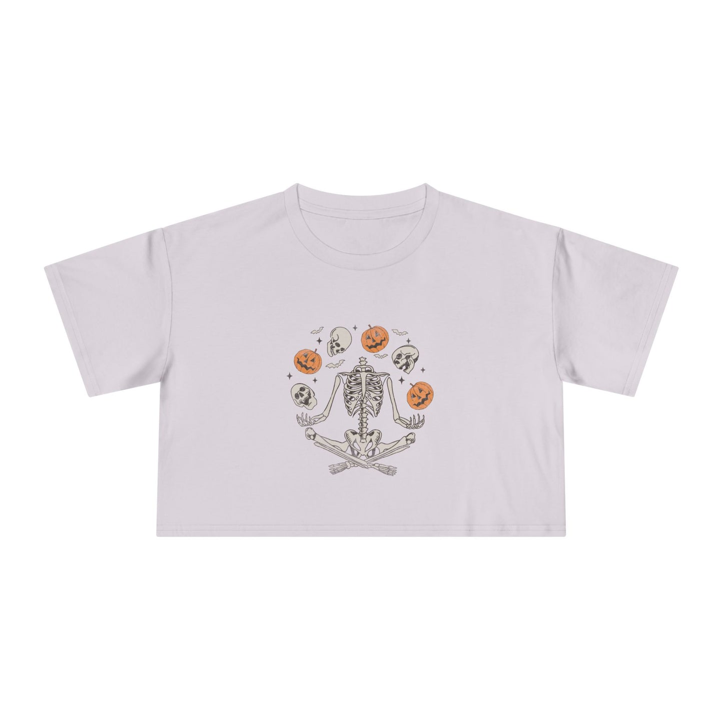 Halloween-Themed Women's Crop Tee, Spooky Season Top, Skeleton and Pumpkin Shirt, Casual Halloween Outfit, Fall Festive Apparel