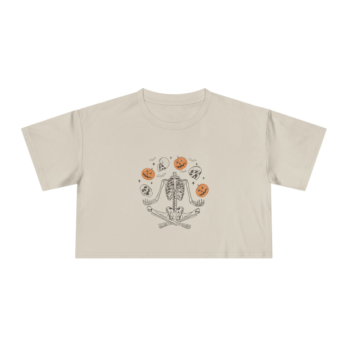 Halloween-Themed Women's Crop Tee, Spooky Season Top, Skeleton and Pumpkin Shirt, Casual Halloween Outfit, Fall Festive Apparel