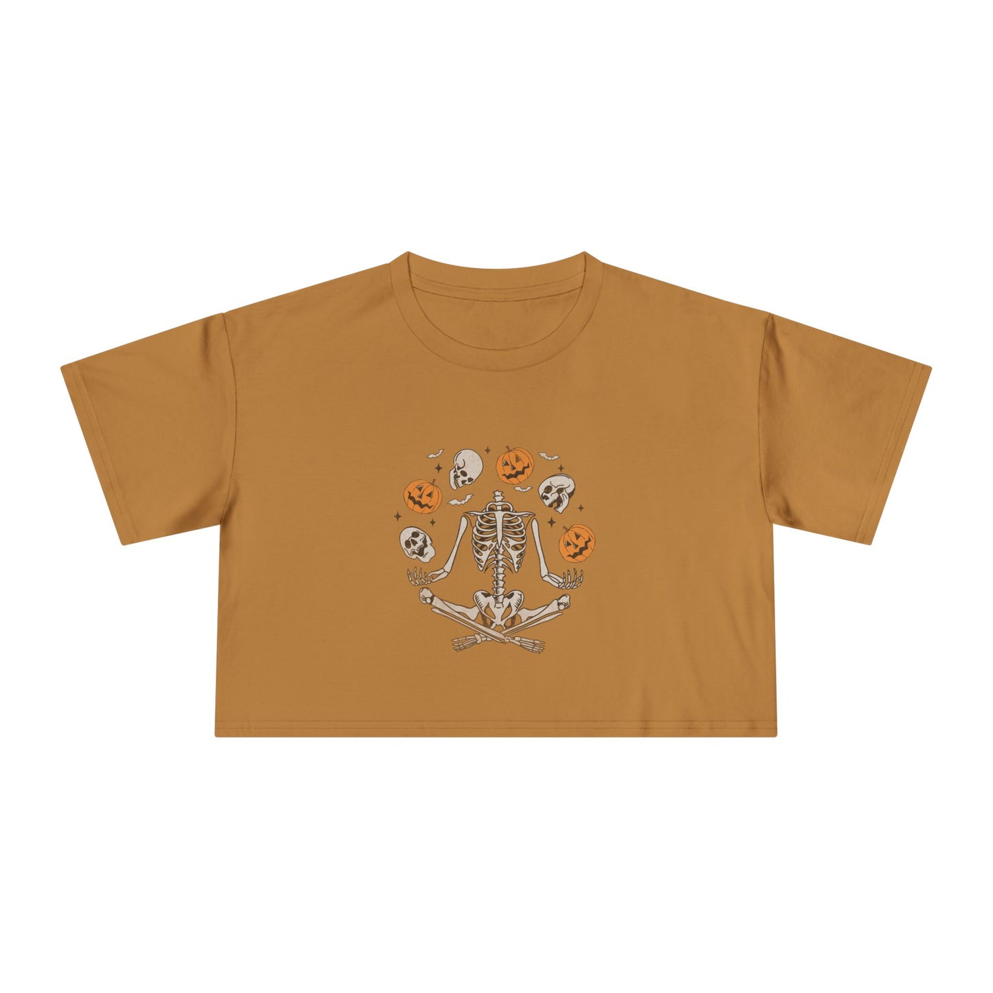 Halloween-Themed Women's Crop Tee, Spooky Season Top, Skeleton and Pumpkin Shirt, Casual Halloween Outfit, Fall Festive Apparel
