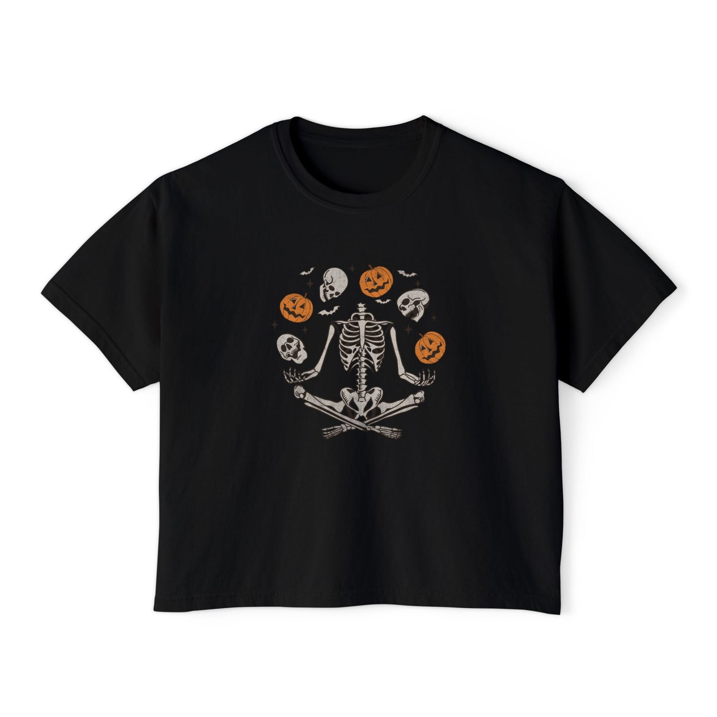 Spooky Skeleton Women's Boxy Tee, Halloween Shirt, Casual Fall Tee, Graphic Top, Trendy Outfit