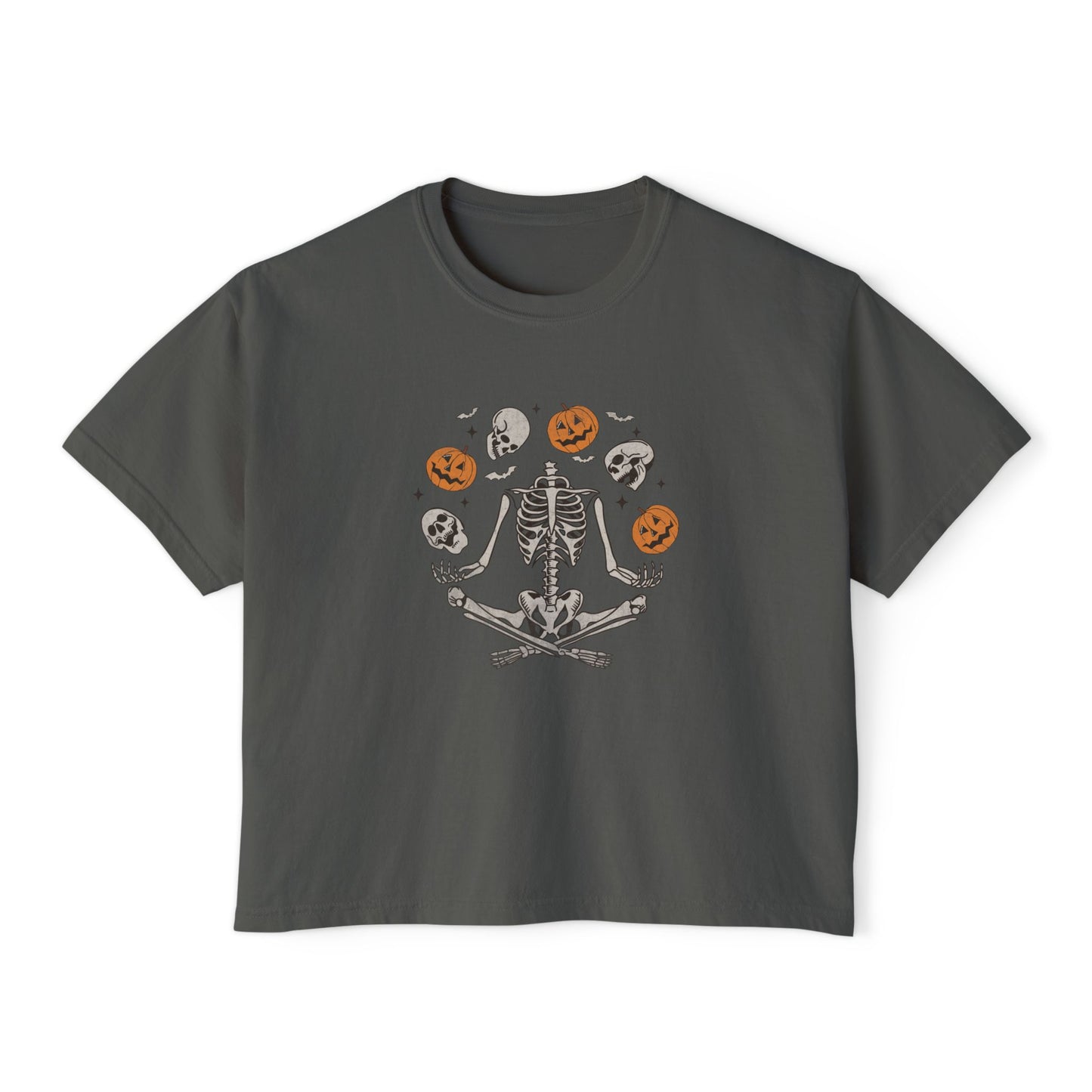 Spooky Skeleton Women's Boxy Tee, Halloween Shirt, Casual Fall Tee, Graphic Top, Trendy Outfit