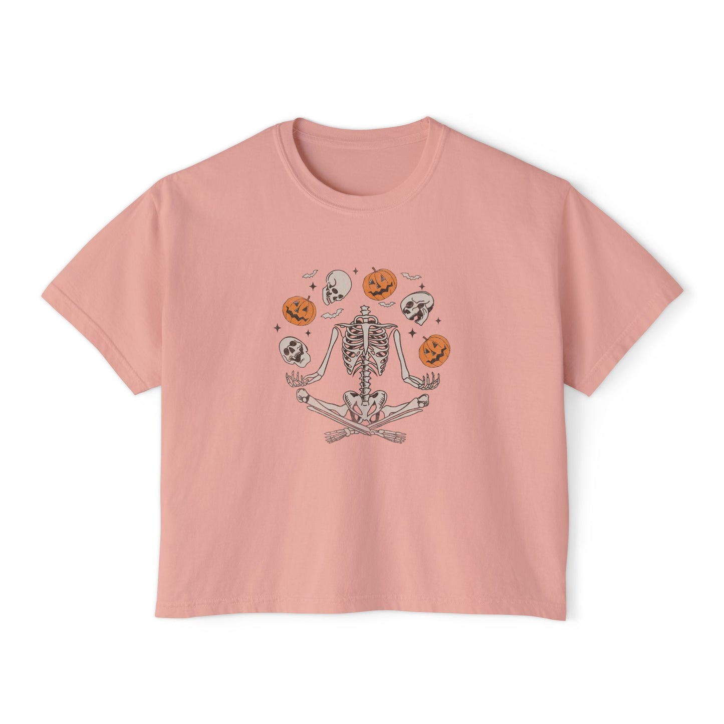 Spooky Skeleton Women's Boxy Tee, Halloween Shirt, Casual Fall Tee, Graphic Top, Trendy Outfit