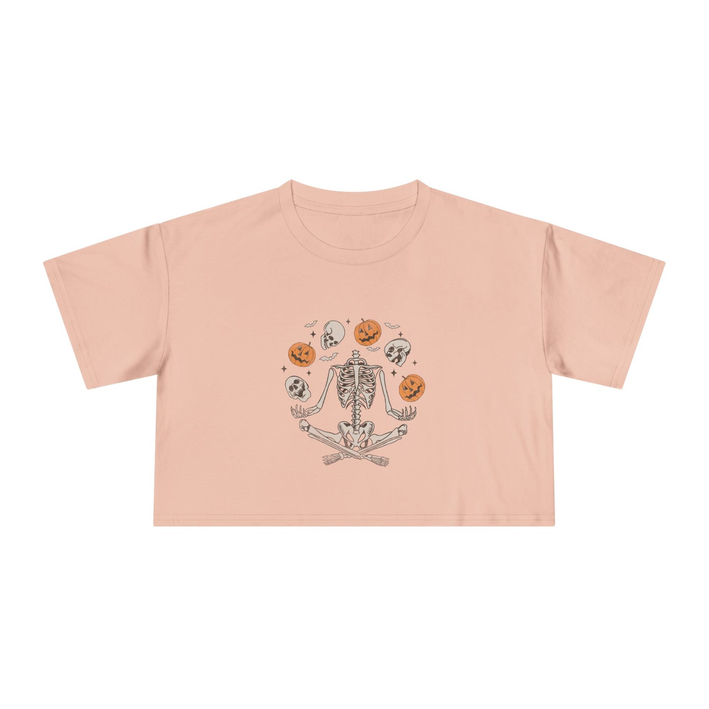 Halloween-Themed Women's Crop Tee, Spooky Season Top, Skeleton and Pumpkin Shirt, Casual Halloween Outfit, Fall Festive Apparel