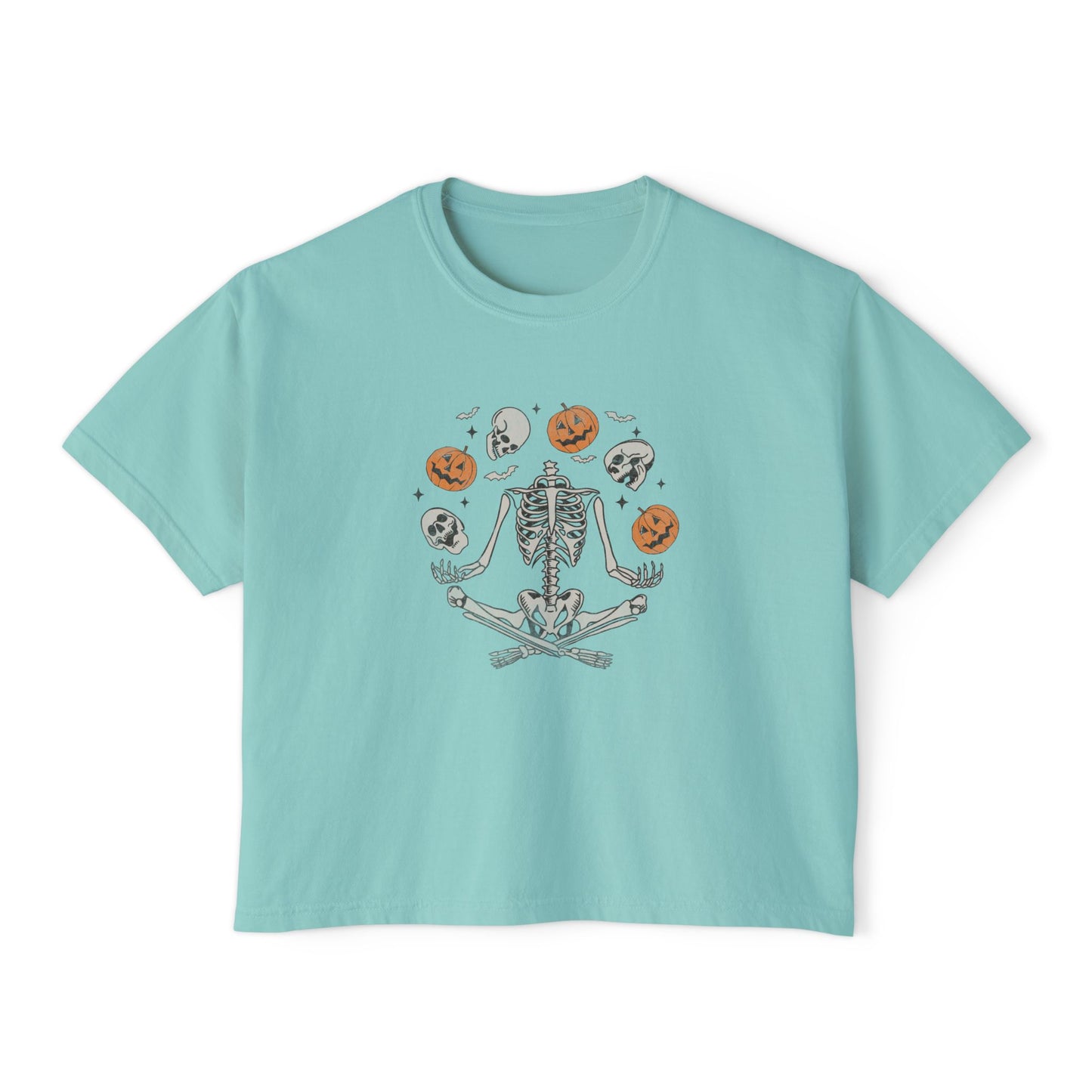 Spooky Skeleton Women's Boxy Tee, Halloween Shirt, Casual Fall Tee, Graphic Top, Trendy Outfit