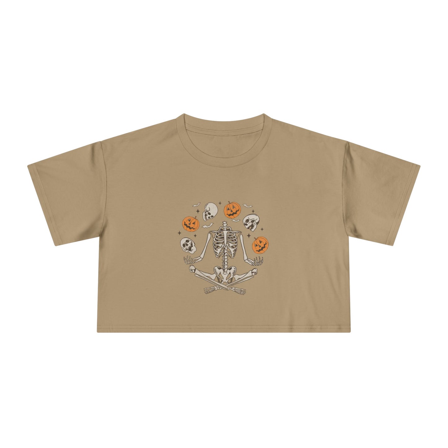 Halloween-Themed Women's Crop Tee, Spooky Season Top, Skeleton and Pumpkin Shirt, Casual Halloween Outfit, Fall Festive Apparel