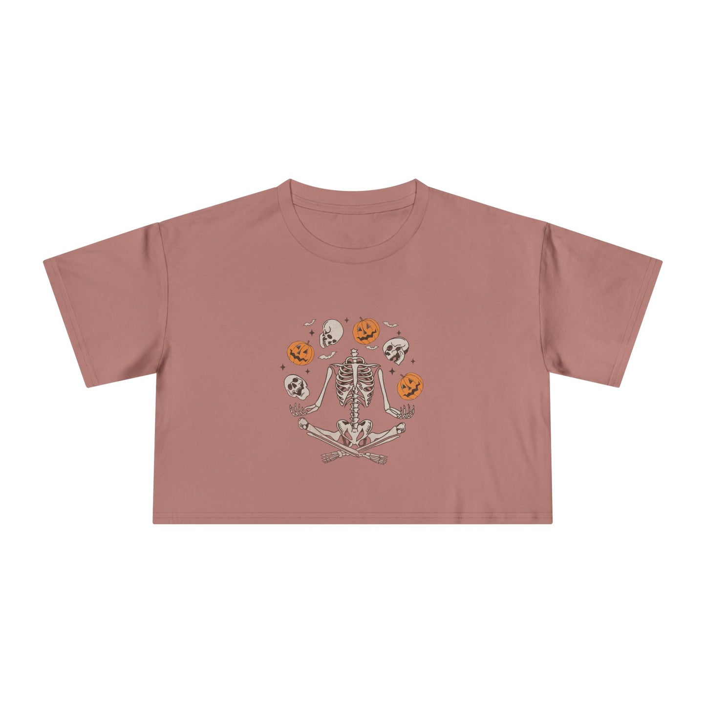 Halloween-Themed Women's Crop Tee, Spooky Season Top, Skeleton and Pumpkin Shirt, Casual Halloween Outfit, Fall Festive Apparel