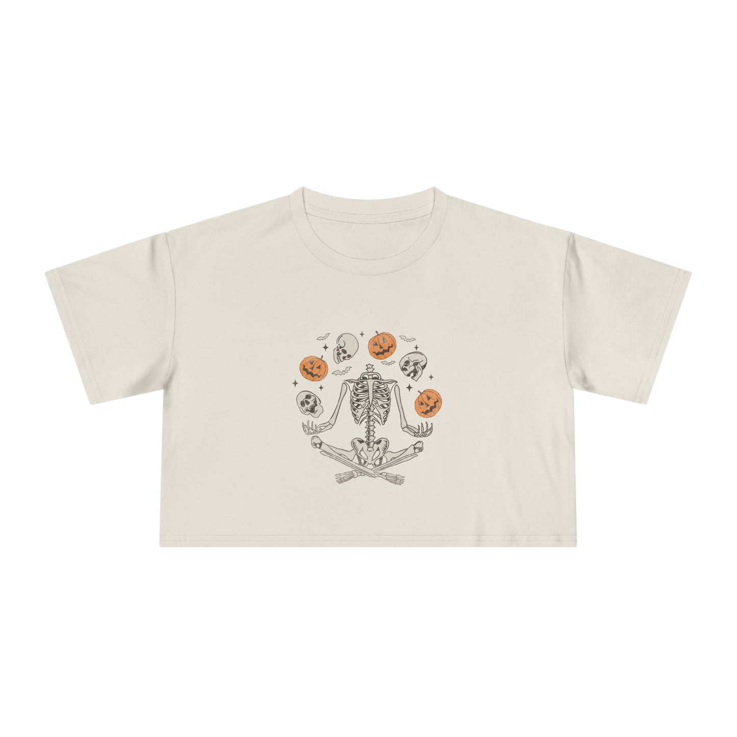 Halloween-Themed Women's Crop Tee, Spooky Season Top, Skeleton and Pumpkin Shirt, Casual Halloween Outfit, Fall Festive Apparel