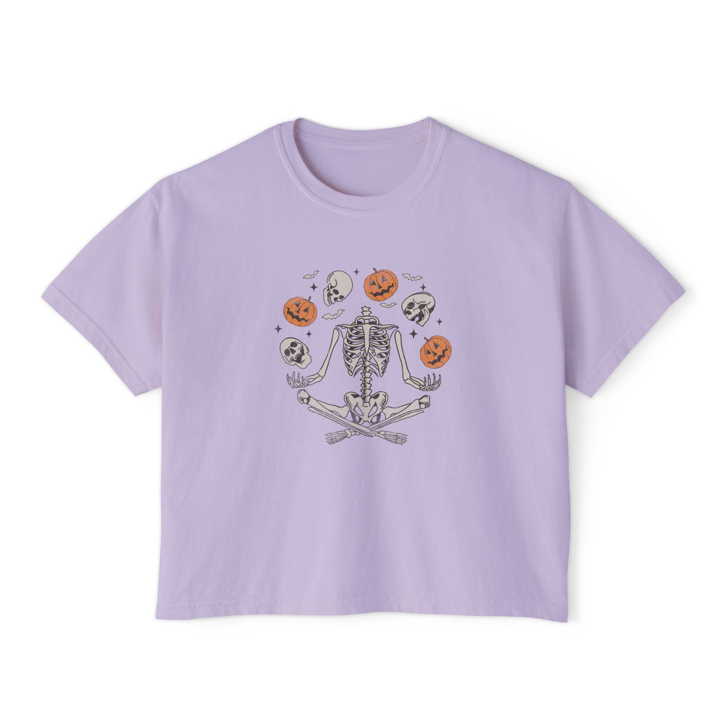 Spooky Skeleton Women's Boxy Tee, Halloween Shirt, Casual Fall Tee, Graphic Top, Trendy Outfit