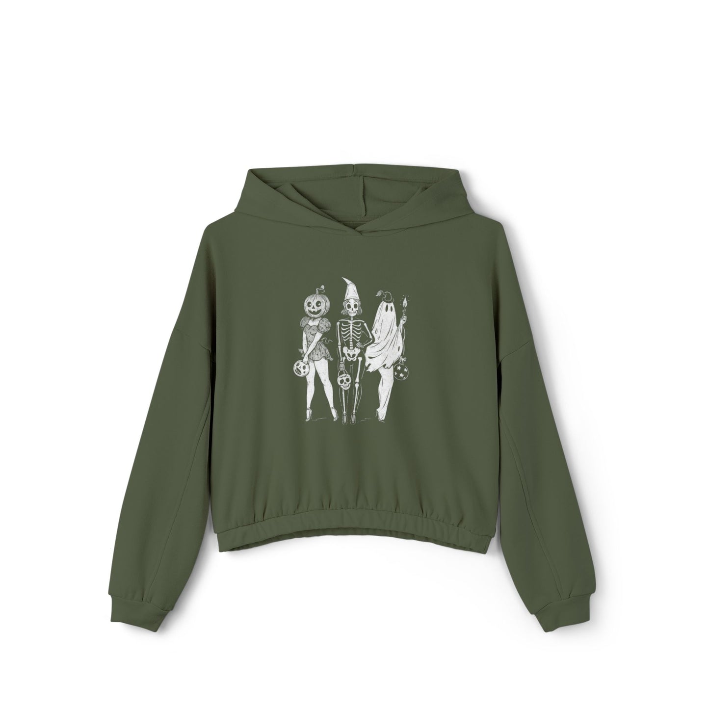 Halloween Graphic Cinched Hoodie for Women, Cozy Sweater, Casual Wear, Spooky Season Fashion, Halloween Costume Alternative